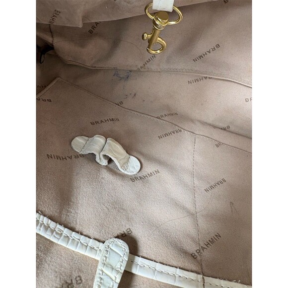 Brahmin Tote Bag Womens Large White Croc Embossed Shoulder Zip Top w/ COA - Picture 9 of 16